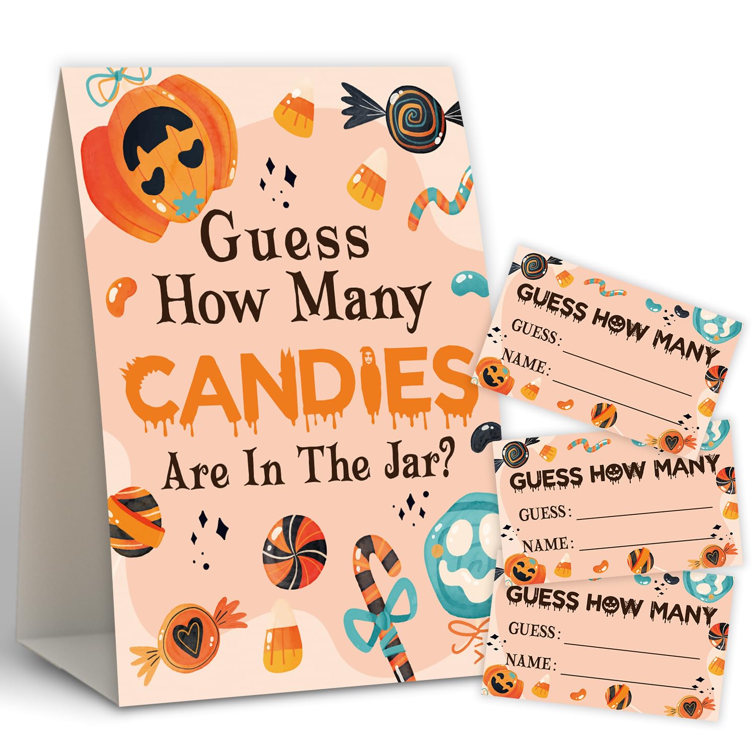 Halloween Shower Games,Guess How Many Candies,Baby Shower Games,Wedding Shower Games,Baby Shower Decorations Gender Neutral,Bridal Shower Decoration,Birthday Party Game,50 guess Cards & 1 Sign -9