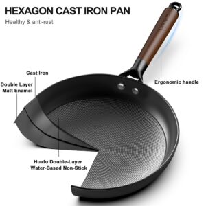 LAMFO Cast Iron Skillet, 8 Inch Non Stick Frying Pans with Removable Handle Skillet, Egg Pan Nonstick Cooking Pan, Oven Safe Dishwasher Safe