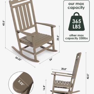 Adiromoti Outdoor Rocking Chair Set of 2, All-Weather Resistant Poly Lumber Rocker Chair Outdoor, High Back Plastic Patio Rocking Chairs for Outside Porch Rocker Garden Lawn, Weather Wood