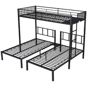 BIADNBZ Metal Triple Twin Size Bunk Bed,can be Separated into 3 Bedframe for Kids/Bedroom/Dorm,Black