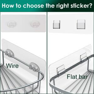 Jovware Shower Caddy Adhesive Replacement Sticker, Shower Adhesive Strip Adhesive Hook Bathroom Storage Shelf Organizer Sticker Adhesive Pads Hooks for Kitchen Caddy for Flat Wire, 2 Flat Hooks 6 1/2"