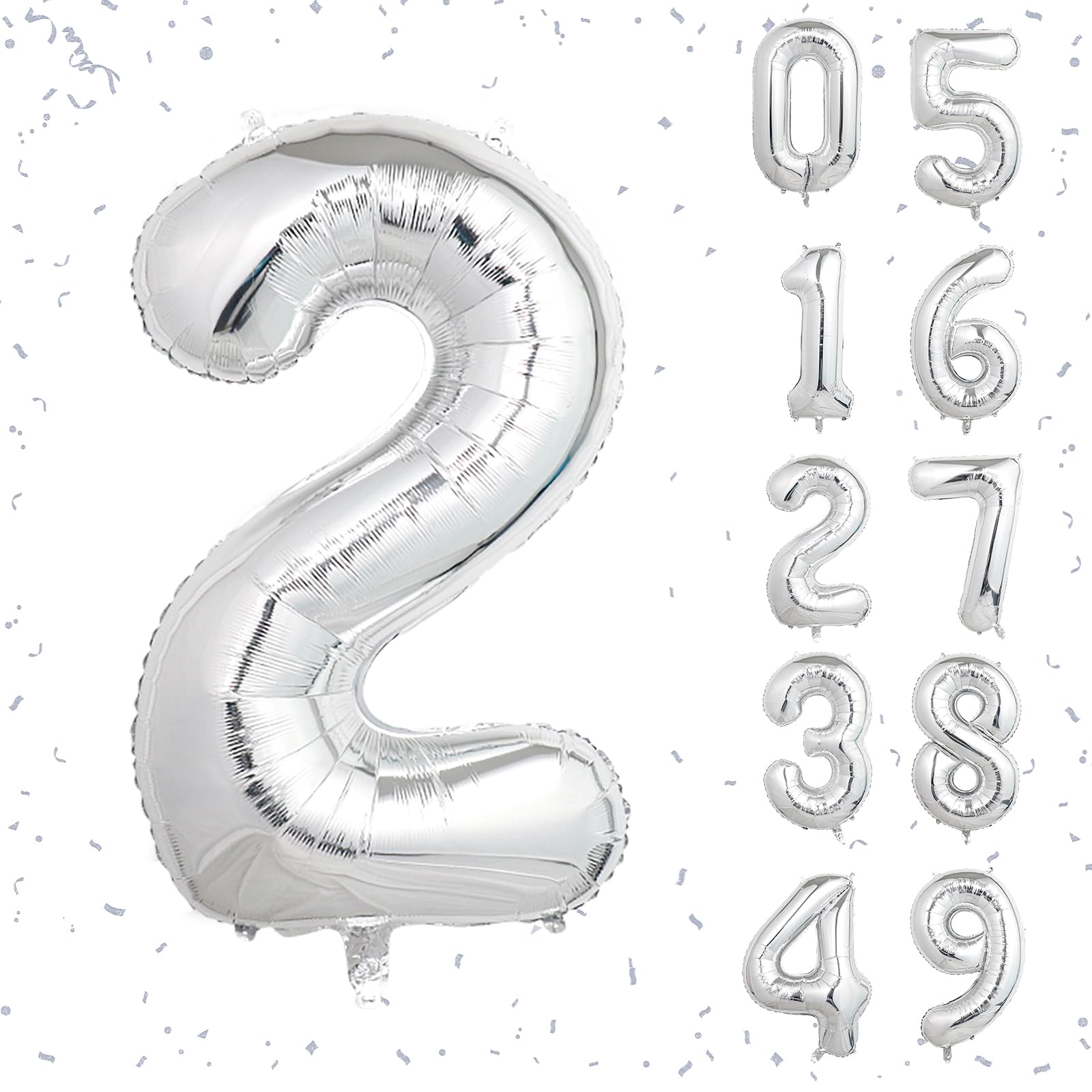 40 Inch Silver Number Balloons, Helium Mylar Foil Number Balloons for Birthdays, Number 2 Balloon for Party Wedding Bachelorette Birthday Bridal Shower Graduation Anniversary Celebration Party Decorations Supplies