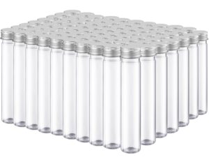 dandat 80 pcs 65ml clear flat plastic test tubes with screw caps, plastic tubes containers storage tubes with caps test lab tubes for sample testing, candy, spices, dried flowers and party favors