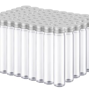 Dandat 80 Pcs 65ml Clear Flat Plastic Test Tubes with Screw Caps, Plastic Tubes Containers Storage Tubes with Caps Test Lab Tubes for Sample Testing, Candy, Spices, Dried Flowers and Party Favors