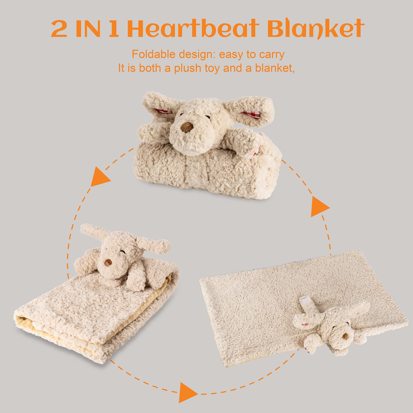 Moropaky Heartbeat Toy Puppy Heartbeat Blanket for Dog Anxiety Relief, Heartbeat Stuffed Animal for Puppy Calming Aid Behavioral Aid, Comfort Cuddle Toy for Dogs Cats Pets…