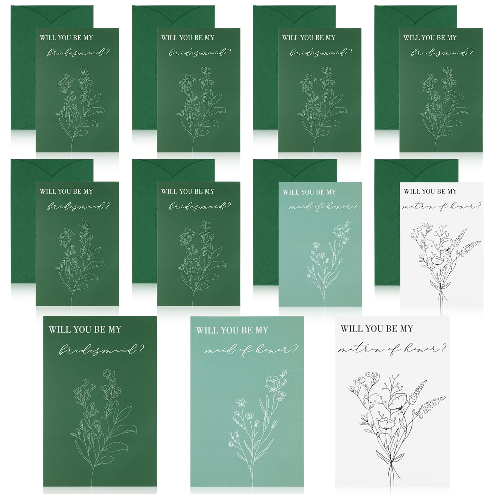 Will You Be My Bridesmaid Cards with Envelopes Flower Greenery Will You Be My Maid of Honor Matron of Honor Handmade Invitations for Bridal Proposal Wedding (8 Set, 16PCS)