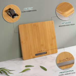 ANBOXIT Bamboo Appliance Slider, Sliding Tray for Coffee Maker, Kitchen Countertop Appliance Rolling Tray, Coffee Pot Slider Tray with Rubber Wheels, Wide - Small (10"D x 12"W)