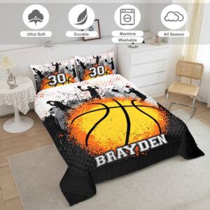 ZBIGTEE Basketball Comforter Set for Boys Kids Teens, Fire Pattern Basketball Boy Bedding Full Size Kids Comforter Set Orange Basketbal Ball Quilt Queen with with 1 Comforter and 2 Pillowcases