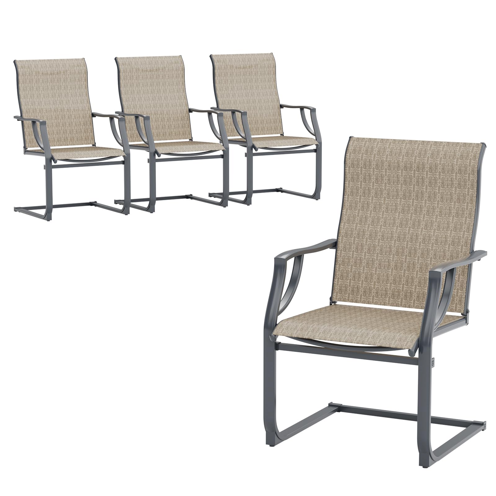 UDPATIO Patio Dining Chairs Set of 4, High Back Patio Chairs in All Weather Breathable Textile Fabric, Outdoor Furniture Chairs for Deck, Lawn, Garden, Backyard (Brown)