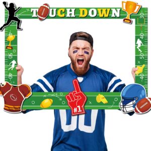 Football Photo Booth Prop Frame Decorations Sport Selfie Picture Frame for Sports Football Frenzy Game Time Tailgate Party Baby Shower Favors Supplies