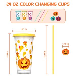 Ftabernam Color Changing Cups, 3-Pack 24 oz Plastic Cups with Lids and Straws, Tumblers and Water Glasses for Adults, Kids Party, Cute Cups for Ice Drink