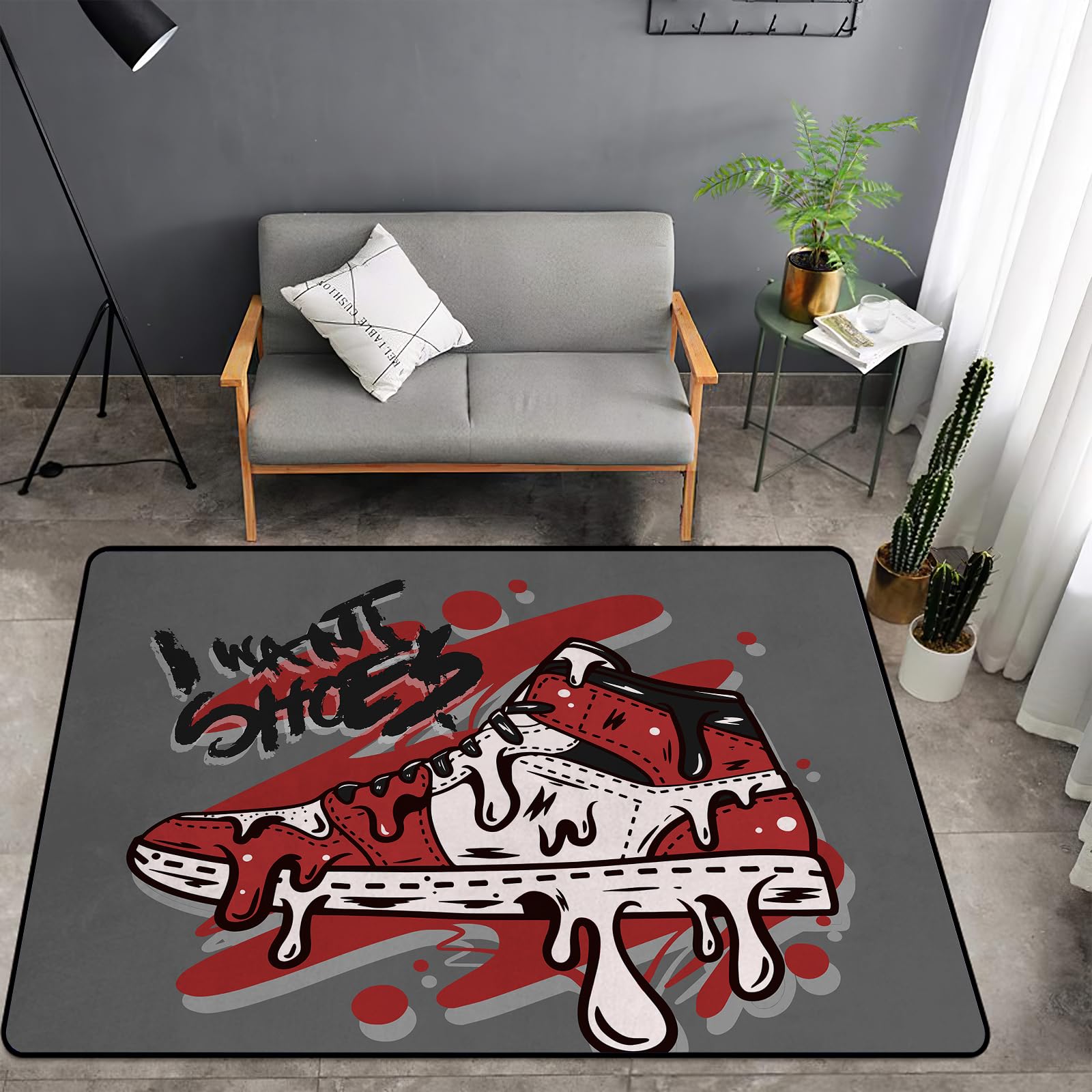 Washable Area Sponge Rug Pad for Girls Boys Bedroom Living Room Retro Basketball Shoes, Men Sneaker Sports Graffiti Non-Slip Carpet Super Soft Extra Thick Bathroom Dorm Home Indoor Small Floor Rugs