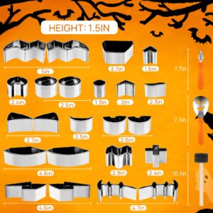 JUSTOTRY Halloween Pumpkin Carving Set 26Pcs Pumpkin Face Shape Cookie Cutters Tool Easy & Safe Adults Kids DIY, Stainless Steel 23 Molds with 3 Tools for Decoration Decorating Stencils Metal