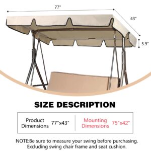 CHENGWEI 600D Outdoor Swing Canopy Replacement Top,Waterproof Patio Swing Canopy Replacement,3 Seat Porch Swing Canopy Replacement Sunshade and Rainproof(77" W x 43" D x 5.9" H Beige)