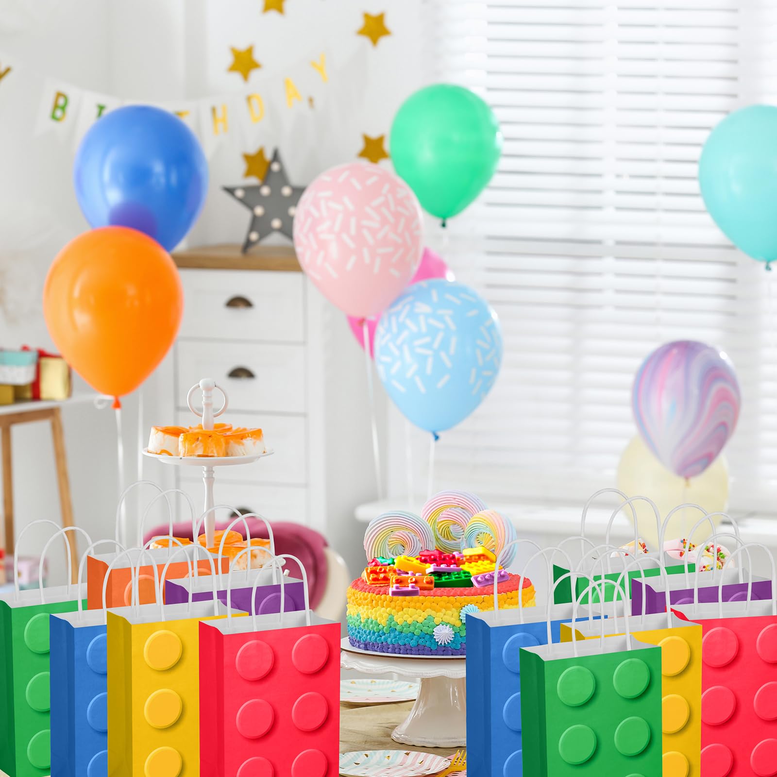 YOTNUS 𝟮𝟰 𝗣𝗰𝘀 Building Block Party-Favor-Gift-Bags, Small Gift Bags with Handles, for Building Block Birthday Party Baby Shower Decoration Supplies