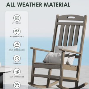 Adiromoti Outdoor Rocking Chair Set of 2, All-Weather Resistant Poly Lumber Rocker Chair Outdoor, High Back Plastic Patio Rocking Chairs for Outside Porch Rocker Garden Lawn, Weather Wood