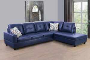 sienwiey sectional couch for living room furniture sets, blue leather sectional sofa l shape couch faux leather living room sofa using for living room apartment(blue,facing right chaise)