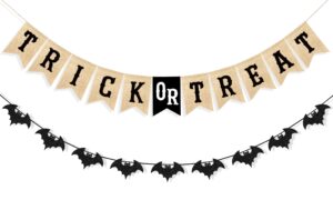 uniwish trick or treat burlap banner halloween decorations for mantel fireplace glitter bat garland bunting home wall decor halloween party supplies