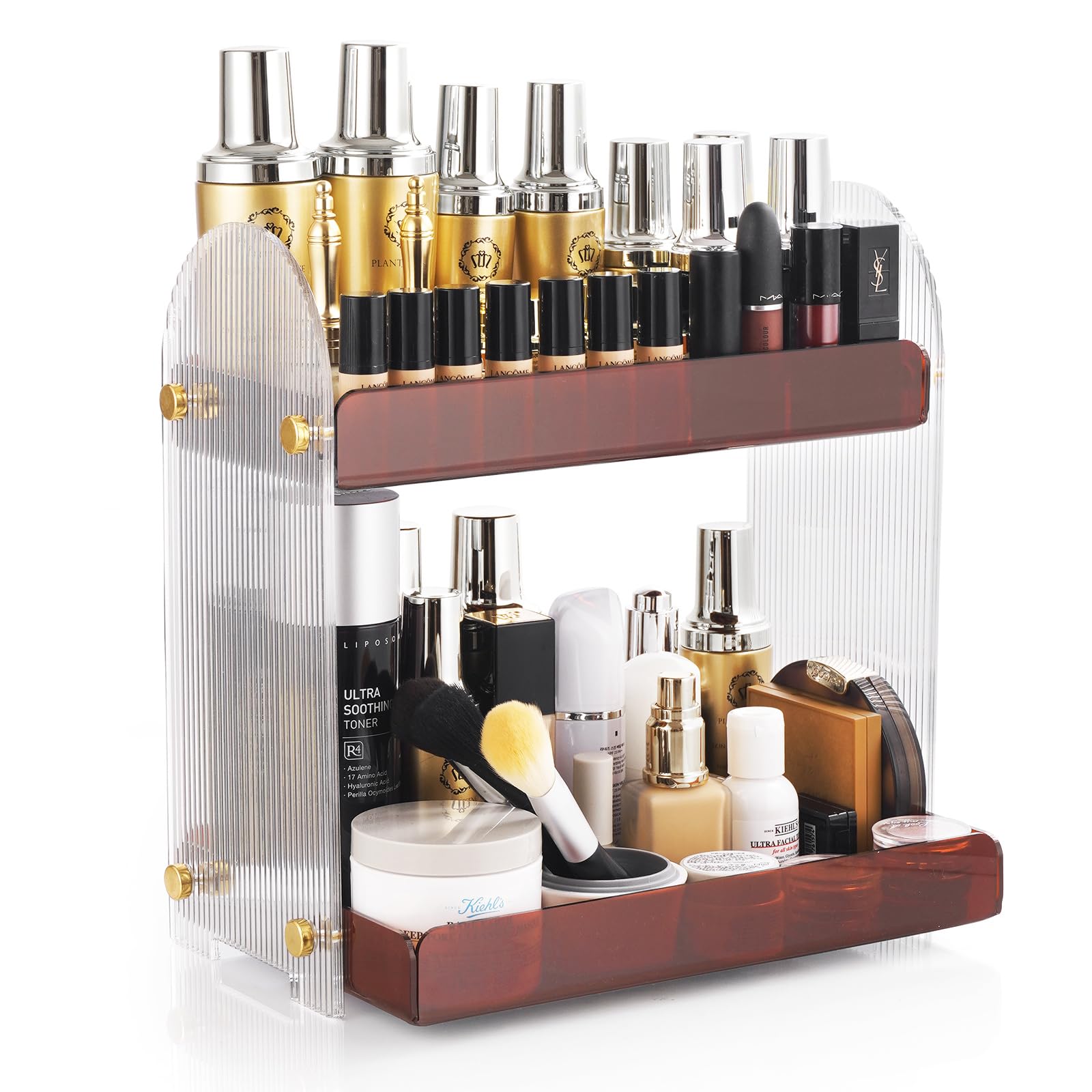 WHALE STORE Bathroom Counter Organizer,2 Tier Bathroom Counter Organizer Kitchen Spice Rack Cosmetic Organizer,Countertop Storage Shelf for Bathroom, Living Room, Bedroom, Dressing Table Amber