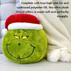 Franco Collectibles Grinch by Dr. Seuss Holiday & Christmas Super Soft Furry Plush Round Decorative Pillow, 12" X 12", (Official Licensed Product)