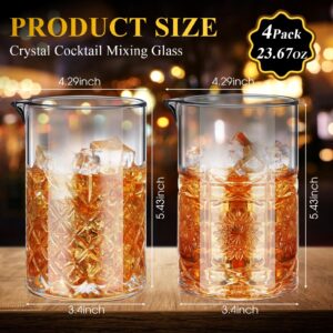 Inbagi 4 Pcs Cocktail Mixing Glass 23.67 oz Martini Cocktail Stirring Glass Thick Bottom Crystal Glasses Stable Mixing Cups for Drinks Bartender Home Bar Accessories Tools