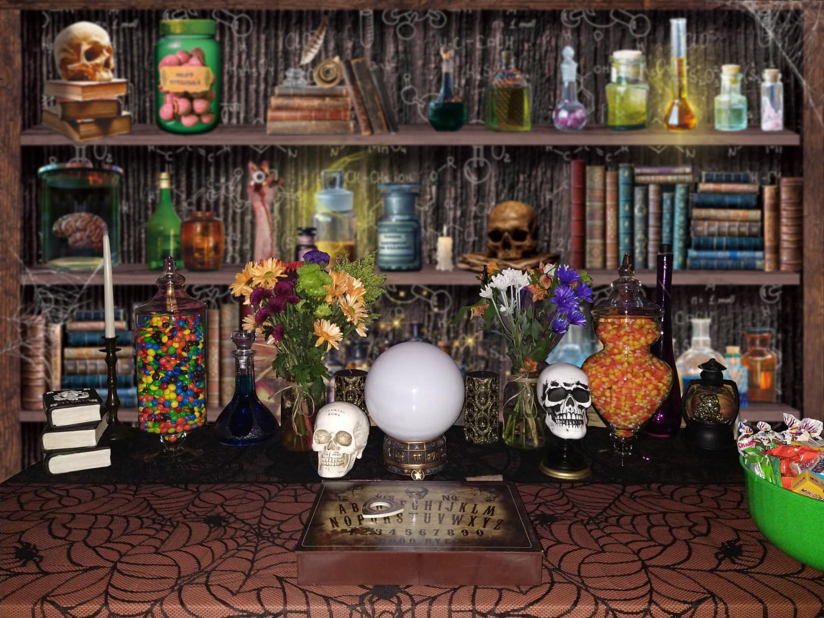 Mad Scientist Laboratory Backdrop for Kids Halloween Magic School Background Spooktakular Creepy Skull Poison Apothecary Witch Kitchen Hallowmas Baby Shower Party Decorations Banner (7X5FT(82x59inch))