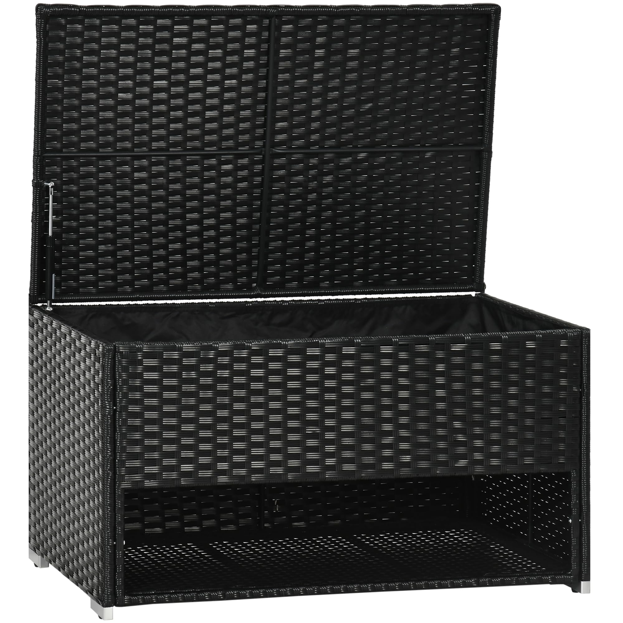 Outsunny Outdoor Deck Box and Shoe Storage, PE Rattan Wicker Towel Rack with Liner for Indoor, Outdoor, Patio Furniture Cushions, Pool, Toys, Garden Tools, Black