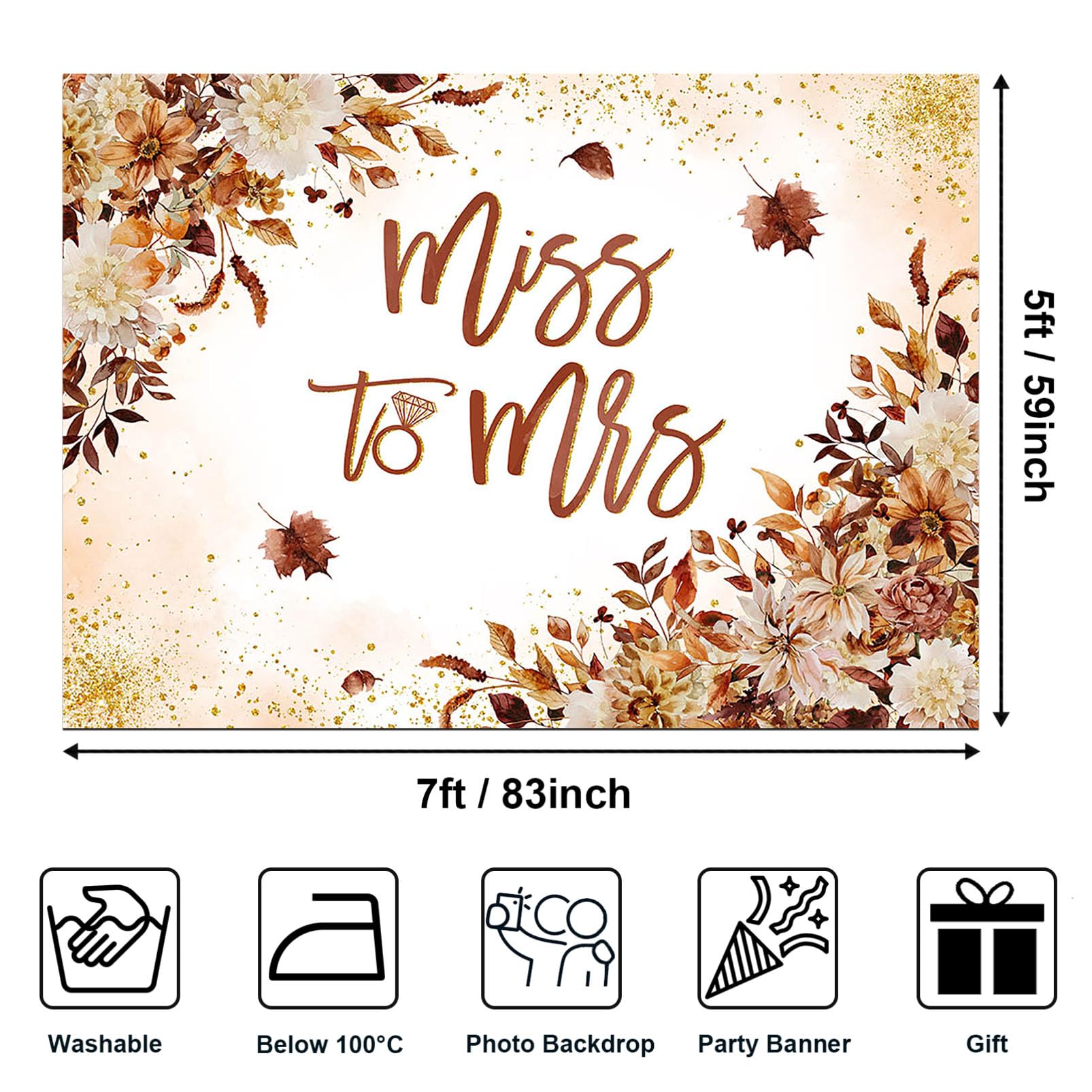 Avezano Miss to Mrs Backdrop Floral Fall Bridal Shower Backdrop Bride to Be Engagement Party Decorations Photography Background Wedding Banner Photo Booth Prop (7x5ft, 82x59inch)