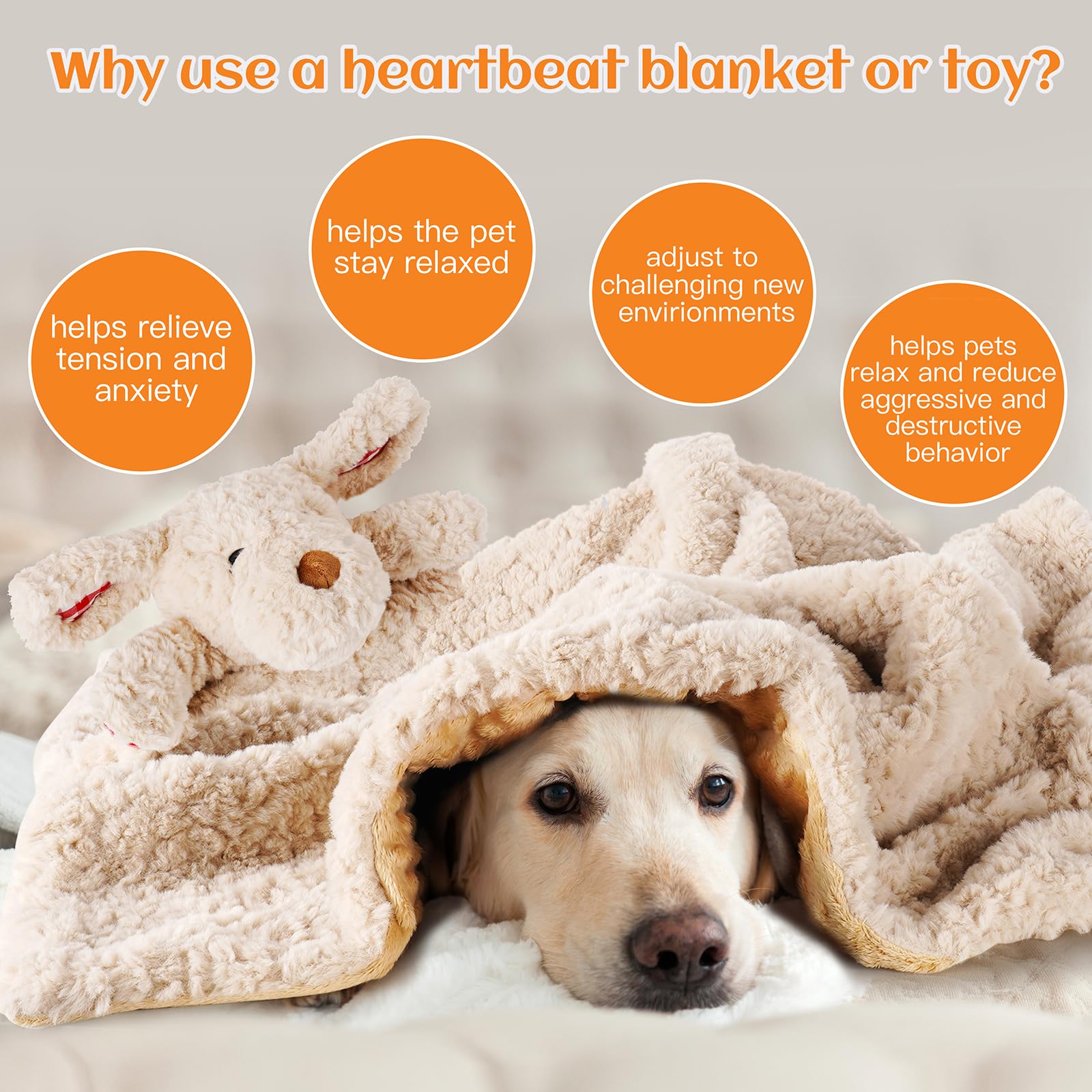 Moropaky Heartbeat Toy Puppy Heartbeat Blanket for Dog Anxiety Relief, Heartbeat Stuffed Animal for Puppy Calming Aid Behavioral Aid, Comfort Cuddle Toy for Dogs Cats Pets…