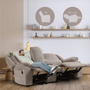 24/7 Shop at Home Joe Transitional Oversized Nursery Glider Chairs for Adults, Manual Comfy Reading Couch, Overstuffed Reclining Sofa, Adjustable Theater, Living Room, 2-Seat, Gray