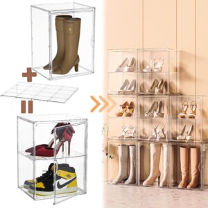 Attelite XX-Large Clear Stackable Plastic Storage Bins, 1 Pack Boot Shoe Box Organizers with an Adjustable Divider, Big Display Storage Box with Lids