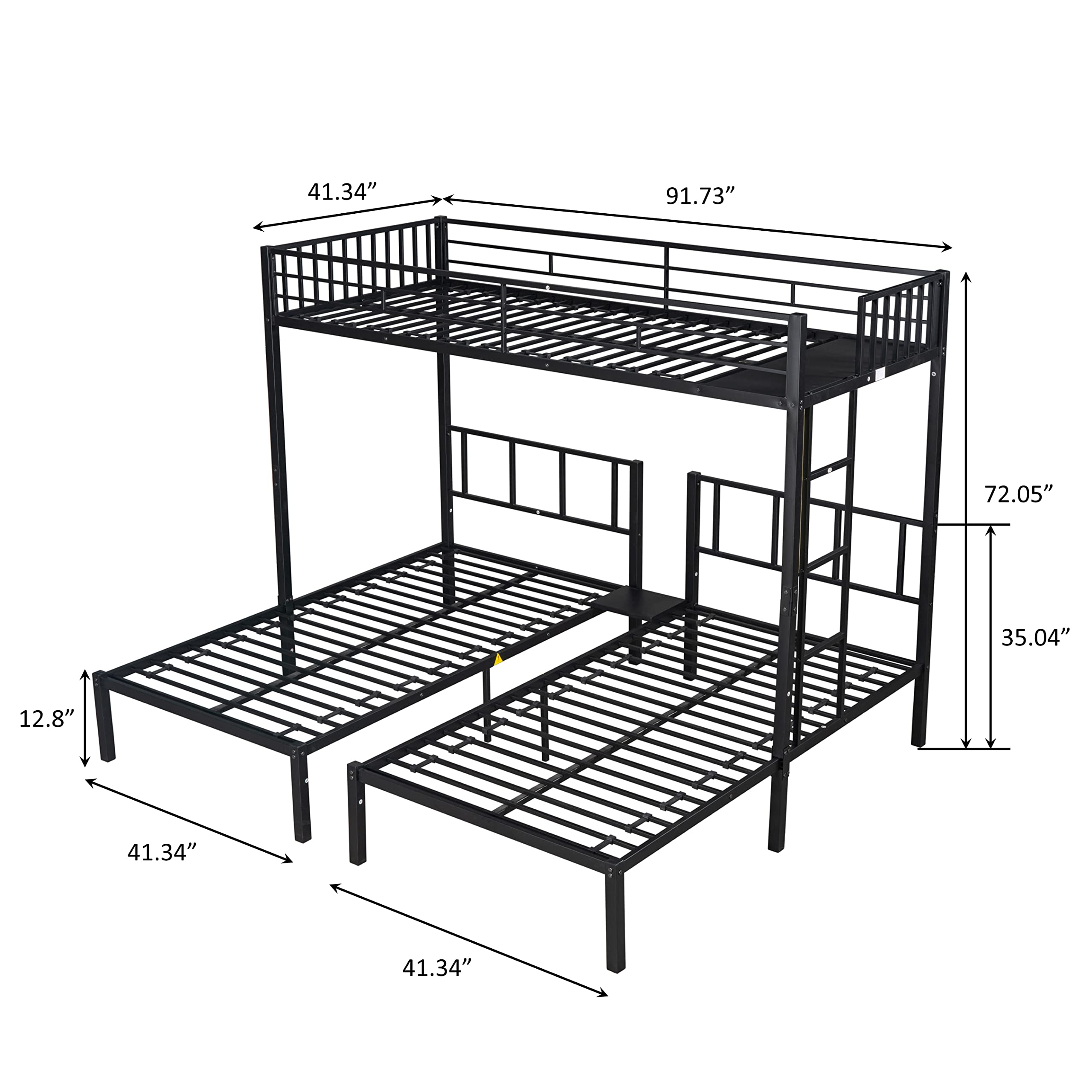 BIADNBZ Metal Triple Twin Size Bunk Bed,can be Separated into 3 Bedframe for Kids/Bedroom/Dorm,Black