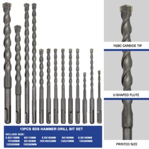 GMTOOLS 17PCS Rotary Hammer Drill Bits and Chisel Set, SDS Plus Carbide-Tipped Concrete Masonry Hole Tool Drill Bits and Chisels Set for Concrete, Stone, Brick, with Portable Storage Case