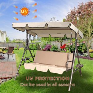 CHENGWEI 600D Outdoor Swing Canopy Replacement Top,Waterproof Patio Swing Canopy Replacement,3 Seat Porch Swing Canopy Replacement Sunshade and Rainproof(77" W x 43" D x 5.9" H Beige)