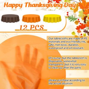 Patelai 12 Pcs Fall Plastic Round Tablecloth Disposable Autumn Table Cover 84 Inch Plastic Circular Tablecloths for Thanksgiving Day Harvest Birthday Party Decoration (Orange,Yellow,Brown)