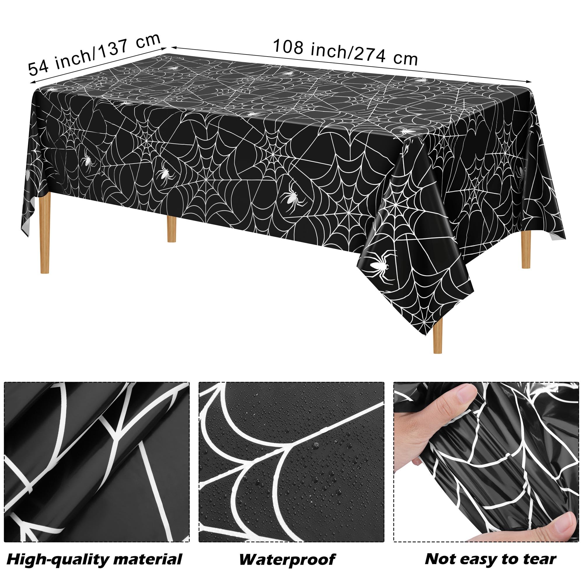 durony 201 Pieces Halloween Spider Web Party Supplies Tableware Set Including Halloween Spiderweb Disposable Paper Plates Cups Napkins Knives Forks Spoons Straws Tablecloth Serves for 25