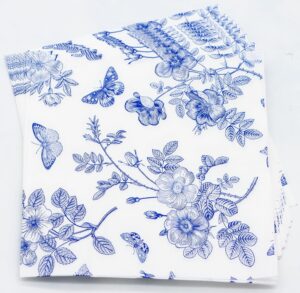 40 pack blue white floral cocktail napkins blue white floral luncheon napkins fancy dessert paper napkins for floral theme bridal baby shower tea party blue white floral birthday party supplies decor