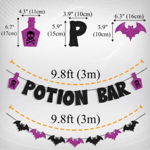 Uniwish Potion Bar Banner Black and Purple Bat Bunting Halloween Decorations Hocus Pocus Witches Party Supplies Decor Halloween Potion Bar Sign