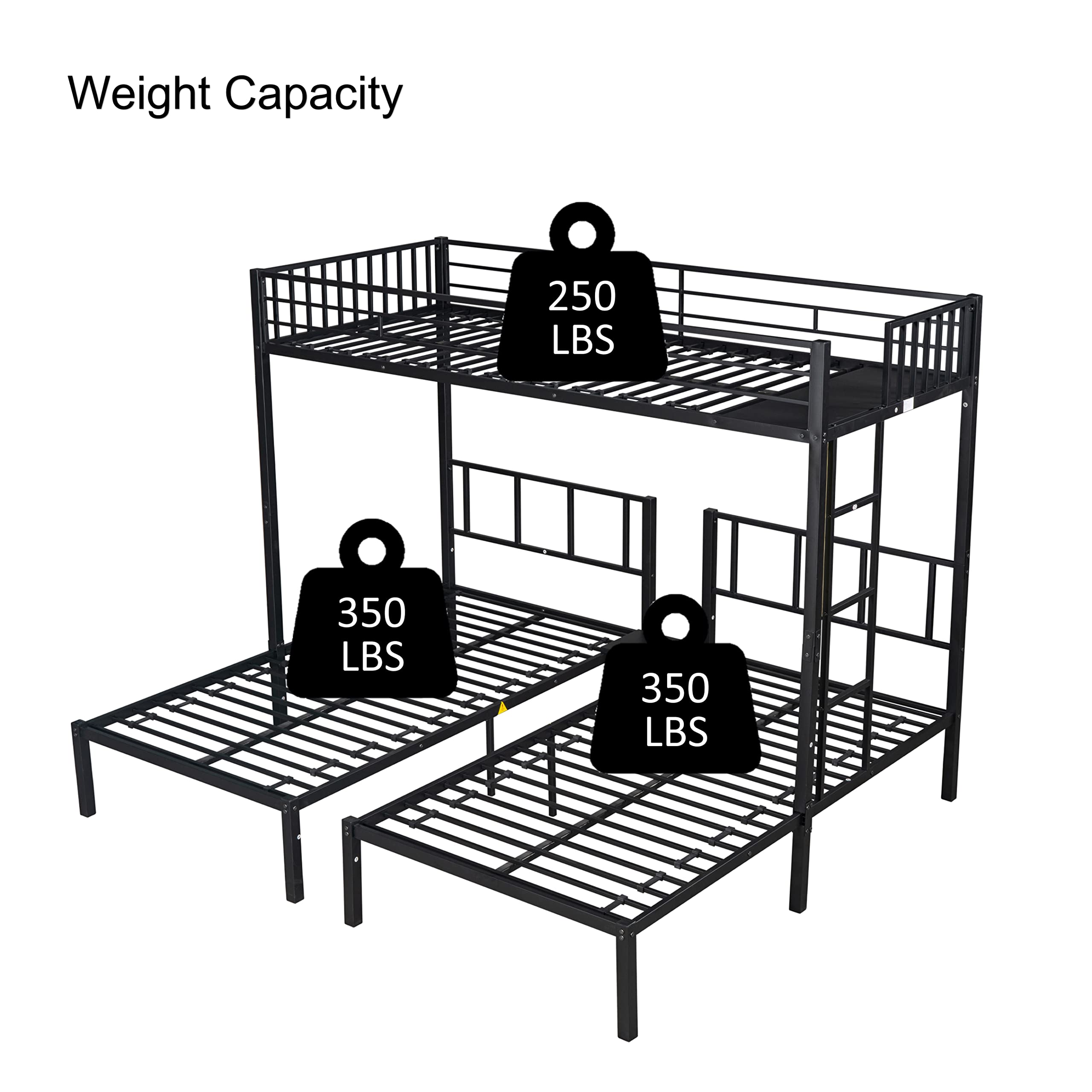 BIADNBZ Metal Triple Twin Size Bunk Bed,can be Separated into 3 Bedframe for Kids/Bedroom/Dorm,Black