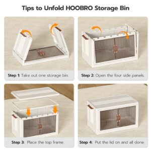 HOOBRO 11 Gal Plastic Storage Bins with Lids, 4 Tiers Folding Stackable Storage Bins with Doors and Wheels, Collapsible Storage Cabinet, Closet Organizers and Storage Containers, White WG442CW01