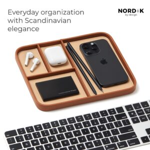 Nordik Leather Valet Tray - Sand Brown - Premium Vegan Leather Stylish and Organized Nightstand Tray for Men - EDC Catchall Tray for Keys, Watch, Wallet, Jewelry - Modern Bedside Caddy