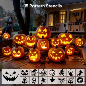 31 PCS Pumpkin Carving Kit, Pumpkin Carving Tools, Halloween Pumpkin Carving Kit with Stencils, Professional Pumpkin Carving Stencils for Adults, Pumpkin Carving Knife, Pumpkin Carving Set for Kids