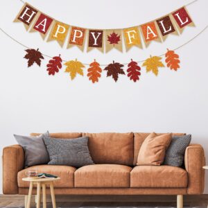 AnyDesign 2Pcs Fall Banner Glitter Maple Leaf Paper Banner Happy Fall Burlap Banner Pre-Assembled Rustic Bunting Garland Hanging Decorations for Autumn Thanksgiving Party Decoration Supplies