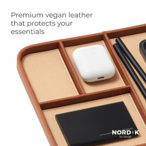 Nordik Leather Valet Tray - Sand Brown - Premium Vegan Leather Stylish and Organized Nightstand Tray for Men - EDC Catchall Tray for Keys, Watch, Wallet, Jewelry - Modern Bedside Caddy