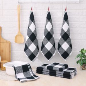 Homaxy Kitchen Towels and Dishcloths Set, 12 x 12 and 13 x 28 Inches, Set of 8 Bulk Cotton Waffle Weave Check Plaid Kitchen Towels, Super Soft and Absorbent Dish Towels, White & Black