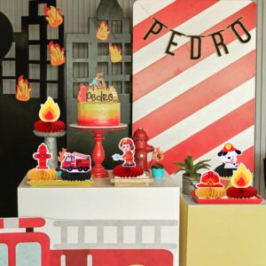 6 PCS Firetruck Honeycomb Table Centerpiece Fire Truck Fireman Table Toppers Centerpieces Decro for Fire Department Engine Rescue Theme Baby Shower Birthday Party Table Decorations Supplies