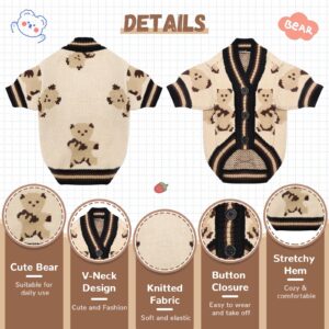 ABRRLO Small Dog Sweaters Cute Bear Dog Cardigans Clothes for Small Medium Dogs Boy Girl Puppy Cat Knitting Cardigan Outfits Dog Winter Coats Warm Pet Dog Clothes Soft Knitwear Apparel (Beige,L)