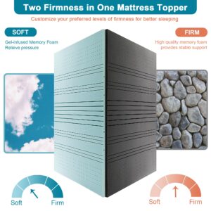 Elviros 4 Inch Gel Memory Foam Mattress Topper King Size, Cooling Firm Bed Topper for Back Pain, 7-Zone Mattress Pad with Adjustable Hardness & Removable Cover (King, Dark Grey)