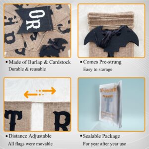 Uniwish Trick or Treat Burlap Banner Halloween Decorations for Mantel Fireplace Glitter Bat Garland Bunting Home Wall Decor Halloween Party Supplies