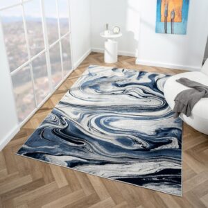 LUXE WEAVERS Modern Abstract Marble Swirl Blue 5x7 Area Rug